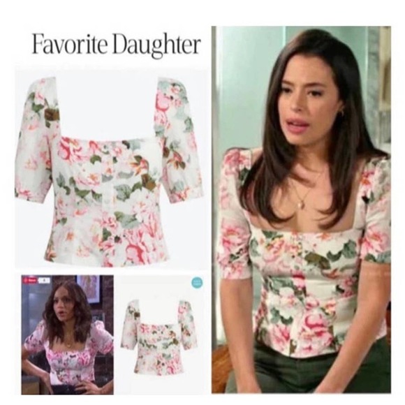 Favorite Daughter The One That Got Away Floral Square Neck Blouse Size L NWOT - Picture 2 of 8
